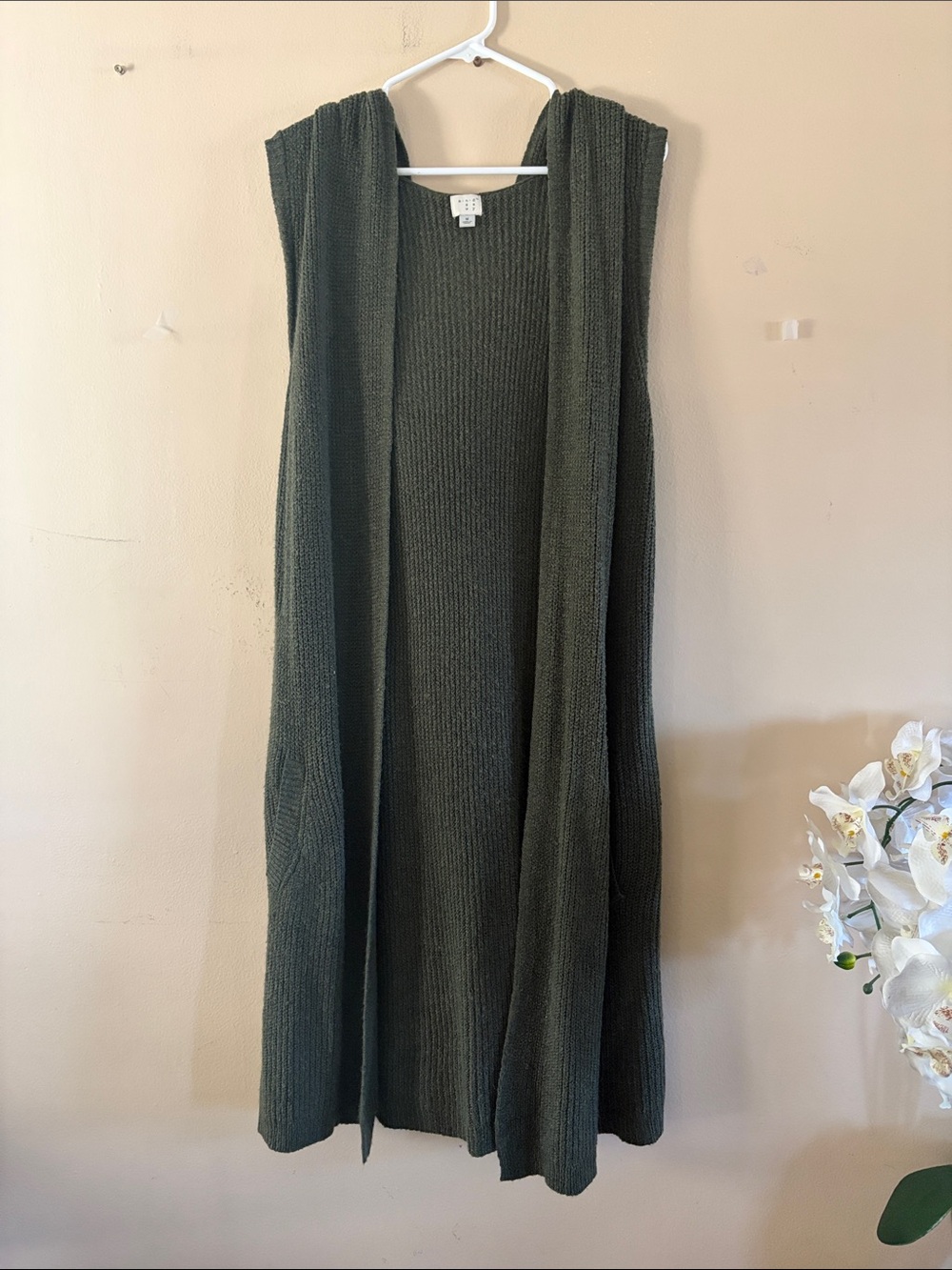 a new day Olive Ribbed Open-Front Maxi Vest